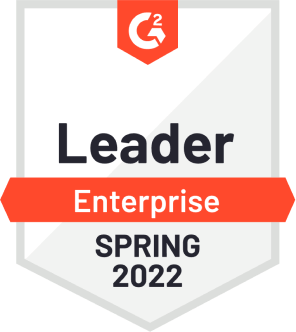 White badge with orange details, honoring Webex's Spring 2022 Leader recognition from G2 in the Enterprise category.