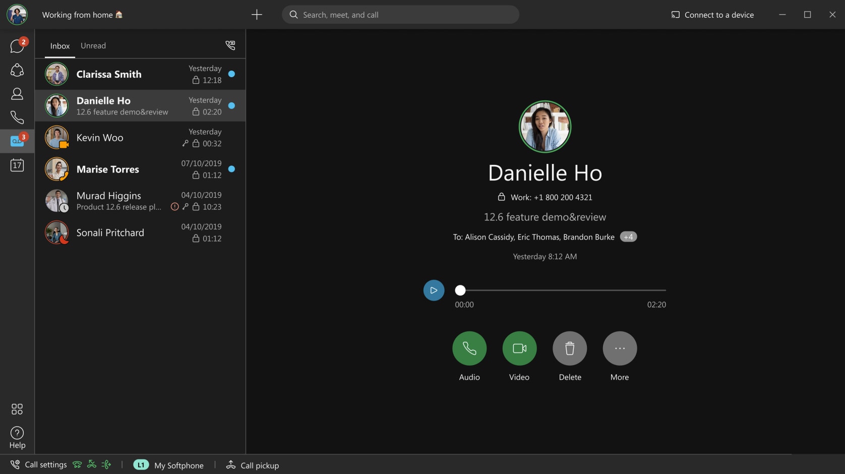 Example of the Webex Calling recording