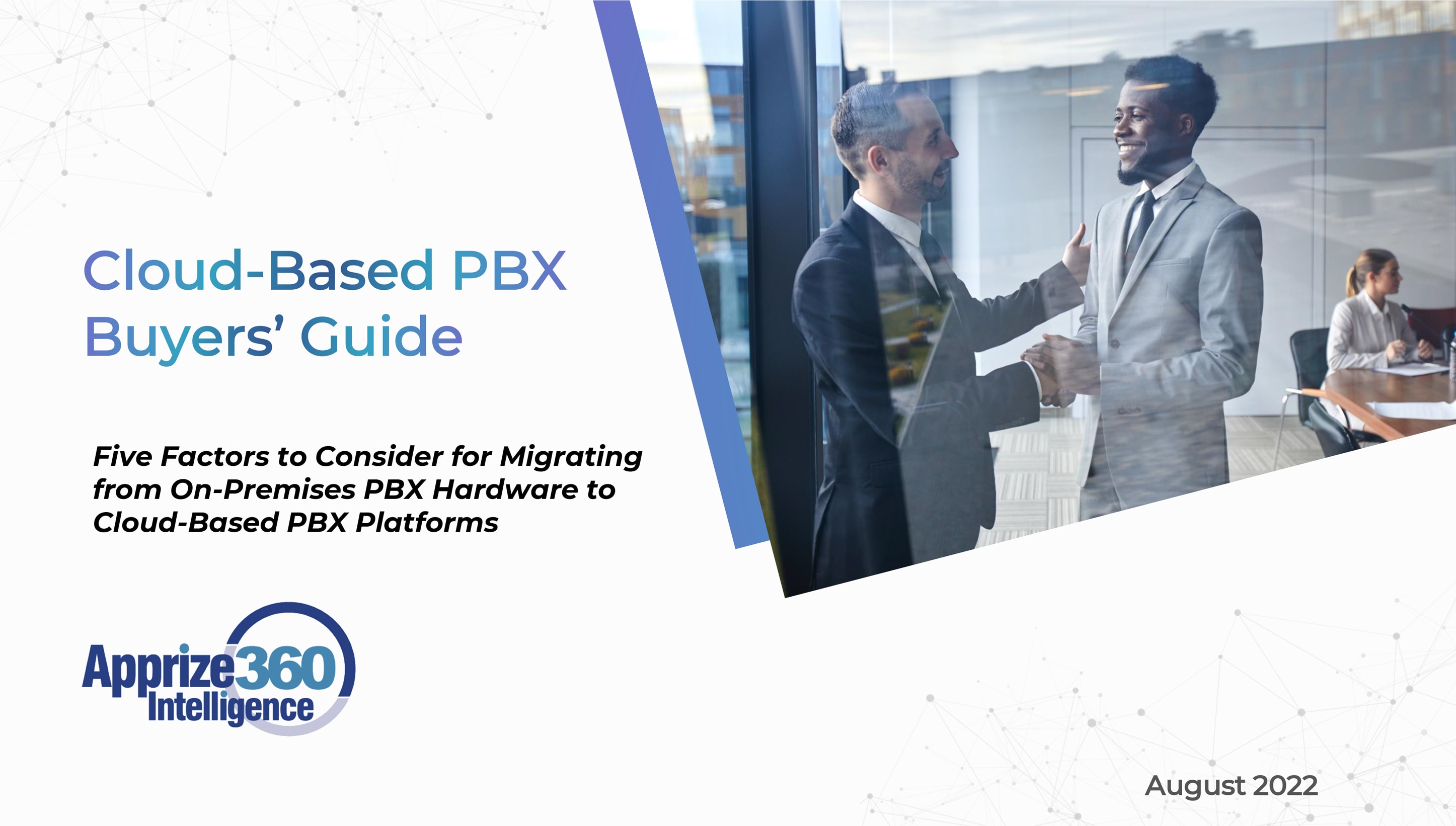 Cover of Apprize360’s Cloud-Based PBX Buyers’ Guide that surveys cloud offerings from leading PBX vendors