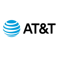  The AT&T logo. A blue-striped spherical icon to the left of the words AT&T in black capital letters.
