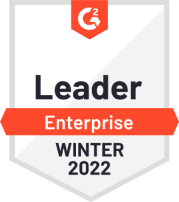 White badge with orange details, honoring Webex's Winter 2022 Leader recognition from G2 in the Enterprise category.