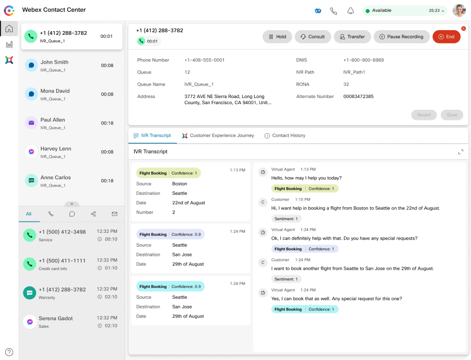 image of the Contact Center user interface