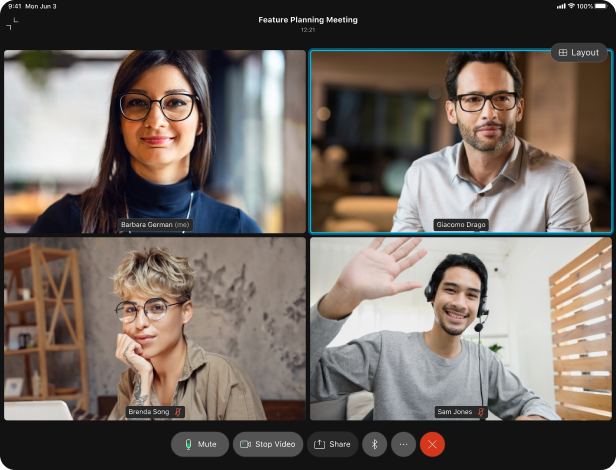 esempio di interfaccia Webex Meetings