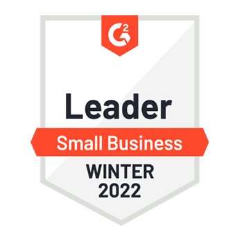 White badge with orange details, honoring Webex's Winter 2022 Momentum Leader recognition from G2.