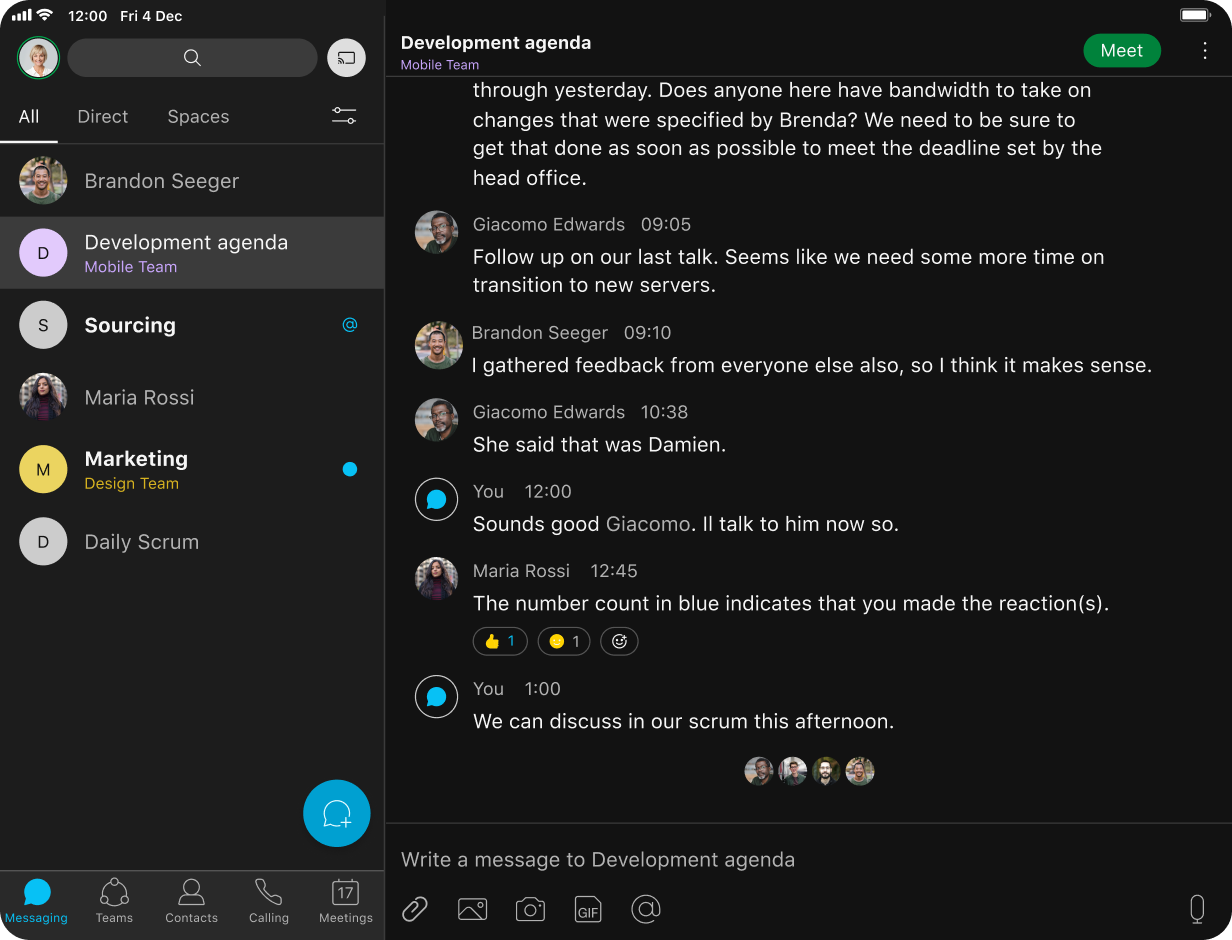 Example of the Webex Messaging interface