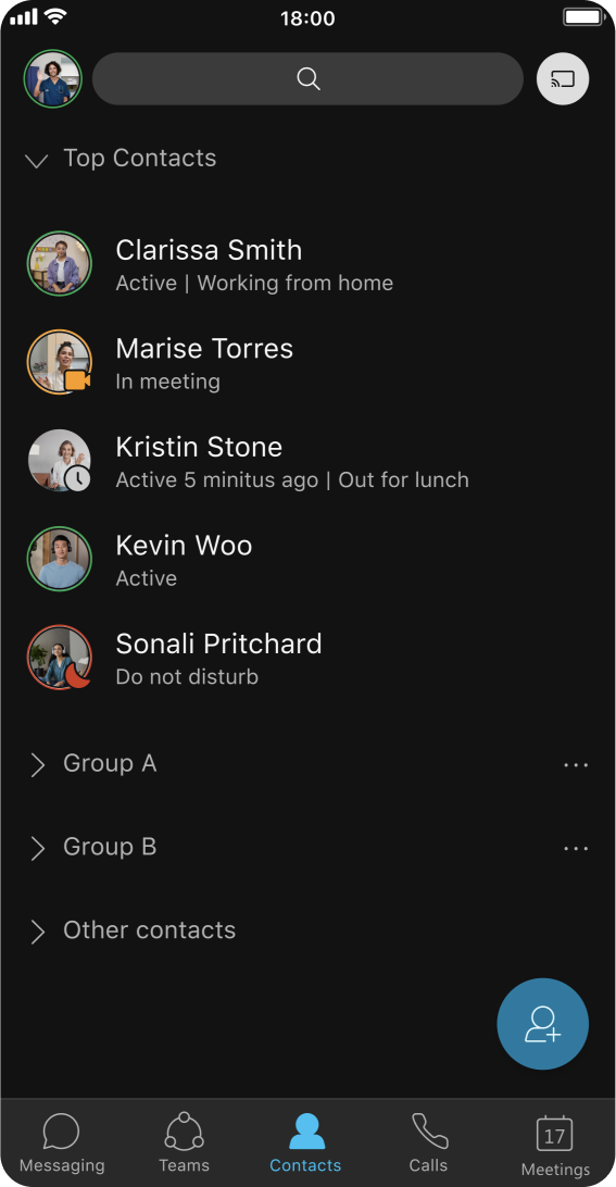 Example of Webex Messaging contact list