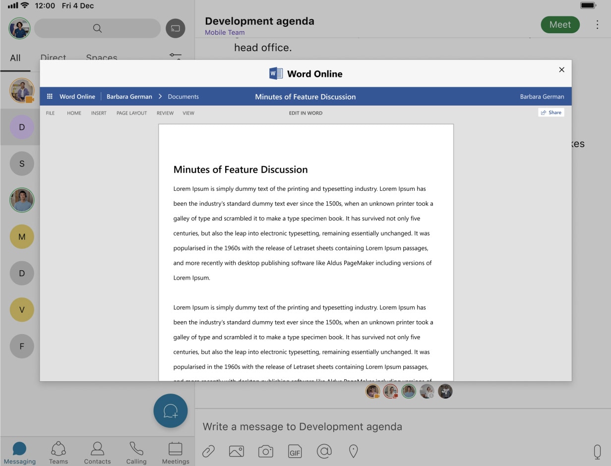 Exemplo de edição de um documento no Webex Messaging