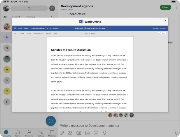 Example of document editing in Webex Messaging