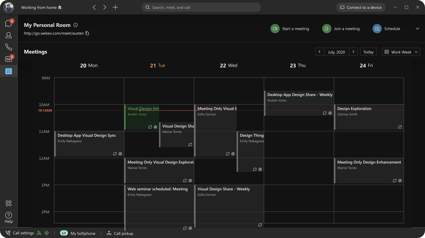 Example of Webex Messaging meeting calendar