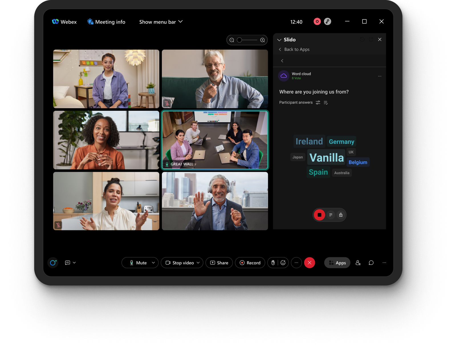 Example of the Webex custom layout options and views