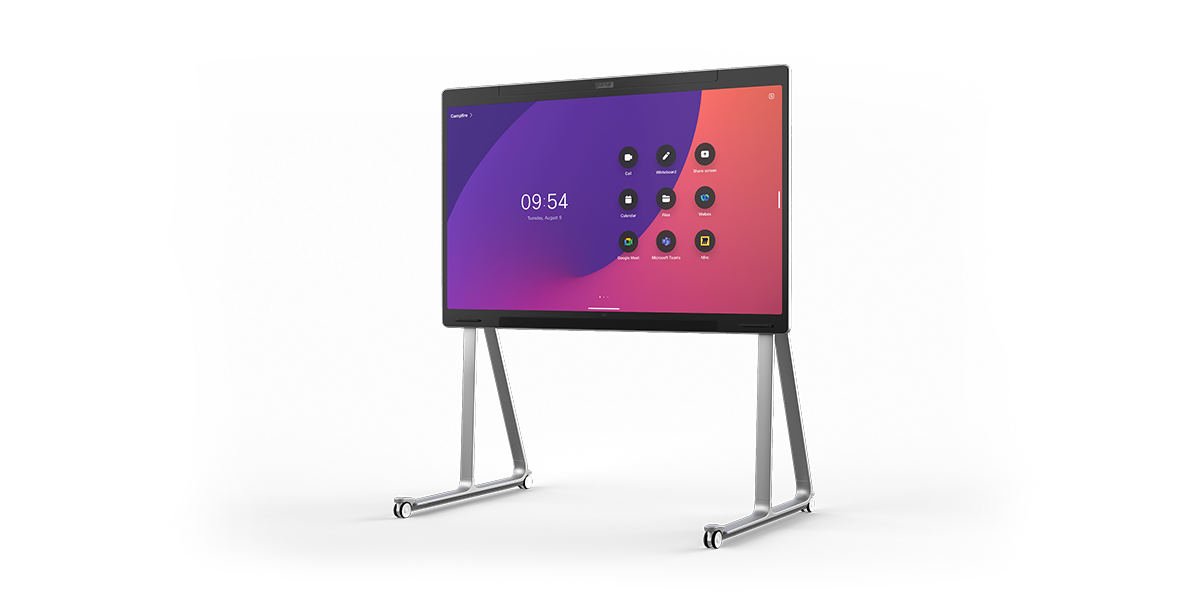 Three-quarter angle view of the wheel-stand Cisco Board Pro 75