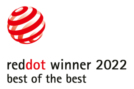 Logo of the 2022 Red Dot Design Awards for Best of the best recognition of the Cisco Board Pro.