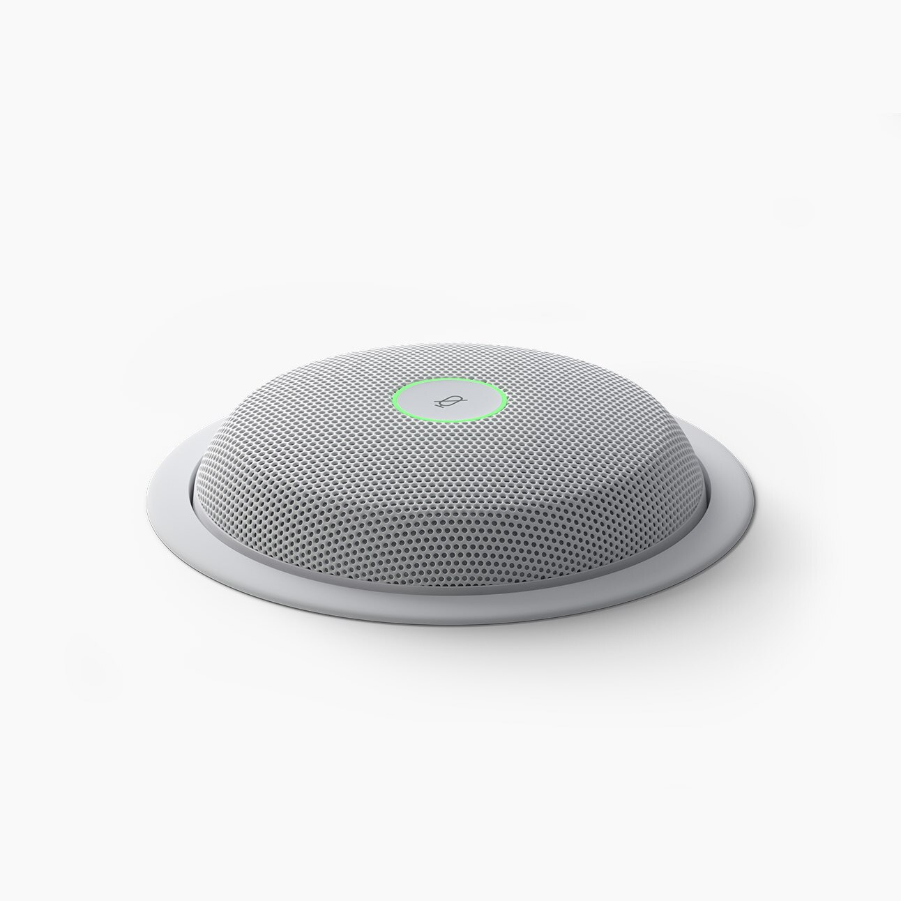 The Cisco Table Microphone Pro with green light around the mute button to show the device is not muted.