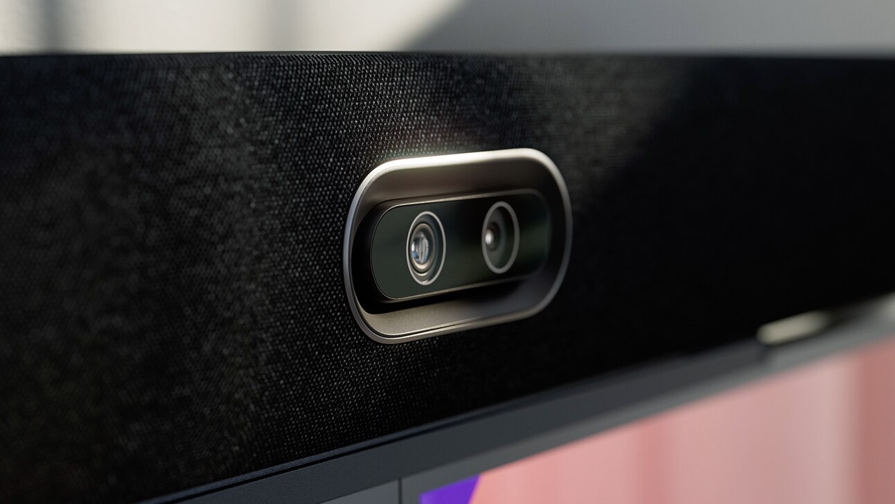 Close up of the dual cameras on the Cisco Room Bar Pro.