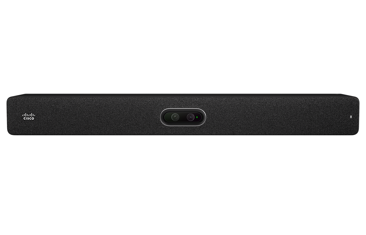 A front view of the Cisco Room Bar Pro in the carbon color option.
