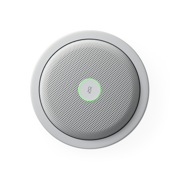 Top close-up view of the Cisco Table Microphone Pro, with in-table, recessed mounting.