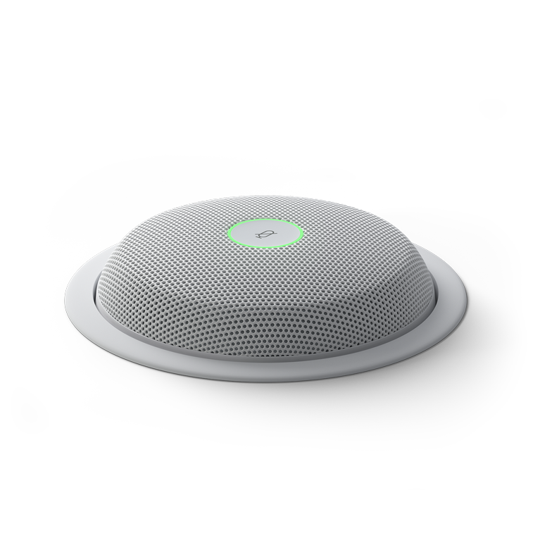 Front tilted close-up view of the Cisco Table Microphone Pro, with in-table, recessed mounting.