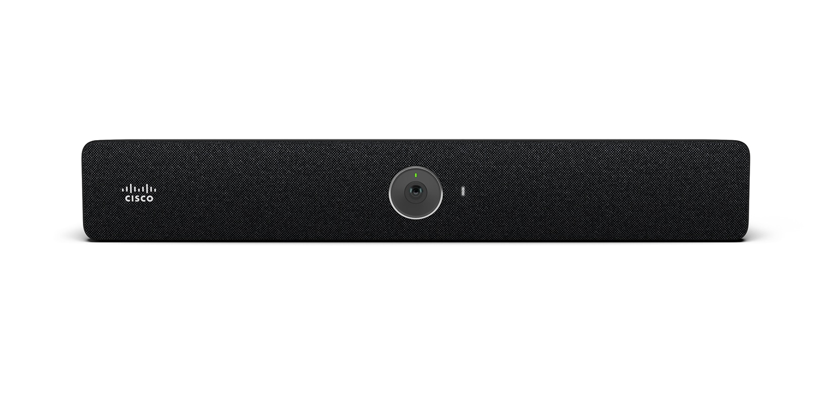 Cisco Room Bar shown from the front with the video bar camera visible at the center of the collaboration device