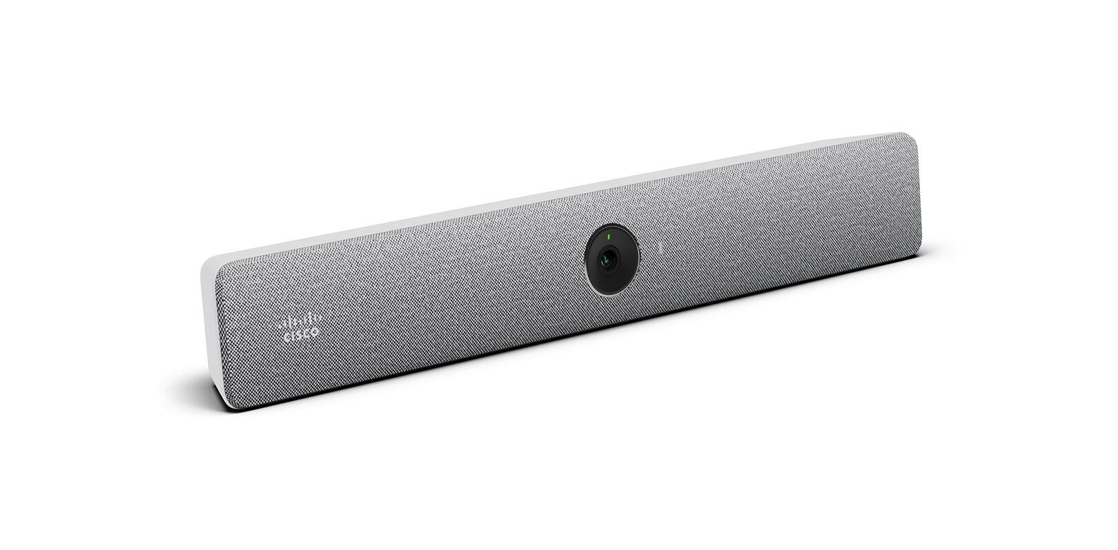 Cisco Room Bar shown from the front with the video bar camera visible at the center of the collaboration device