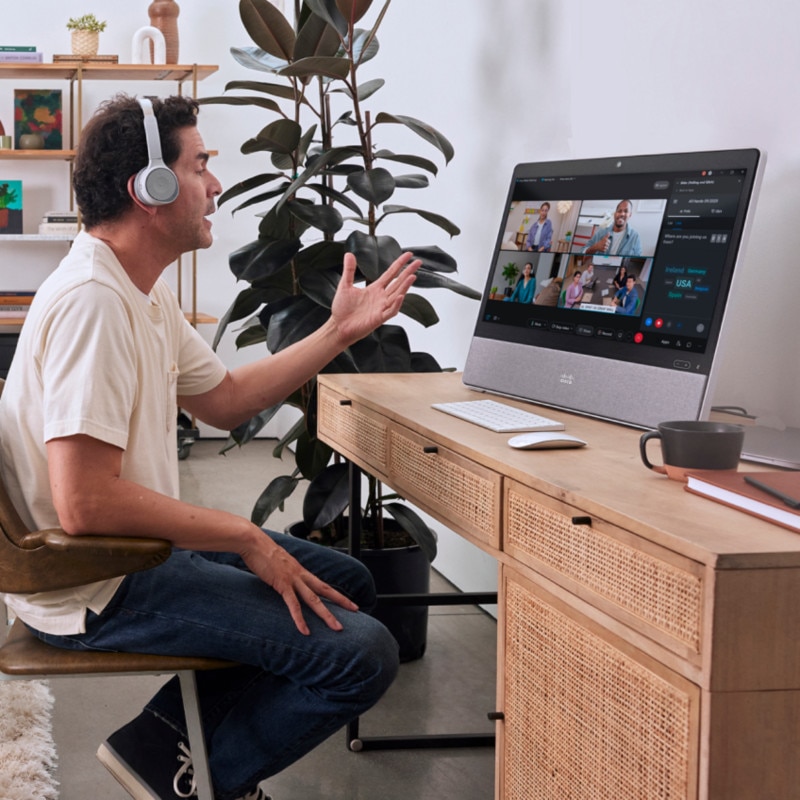 person video conferencing on desk pro device