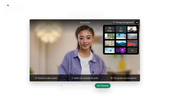 Webex UI on device showing virtual background selection
