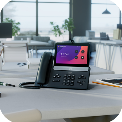 Cisco desk phone 8865 in hybrid workspace.