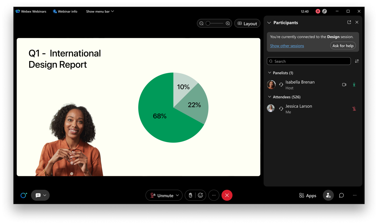 Example of Webex Events user interface