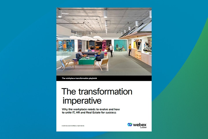 The Workplace Transformation Playbook cover featuring an image of an intelligent, modern office environment. 