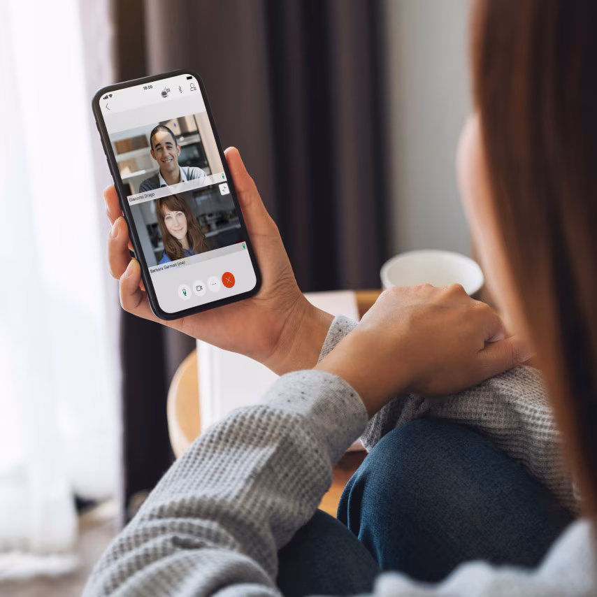 Person takes a Webex Meeting with a mobile device